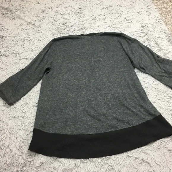 Anthropologie Pleione  Contrast Trim Chiffon Top High Low Chest Pocket Gray XL - Picture 4 of 16